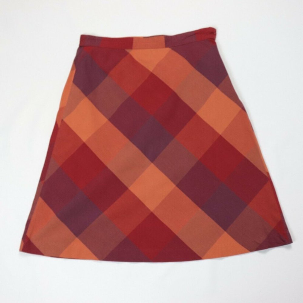 White Stag Small Plaid 100% Cotton Skirt A-Line- Fall Colors/Rust Orange (29x23)